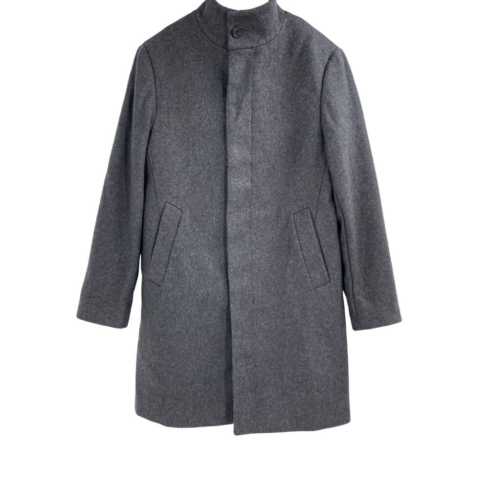 Club Monaco Mens 36 Wool Blend Funnel Neck Coat Gray Minimalist Capsule Wardrobe